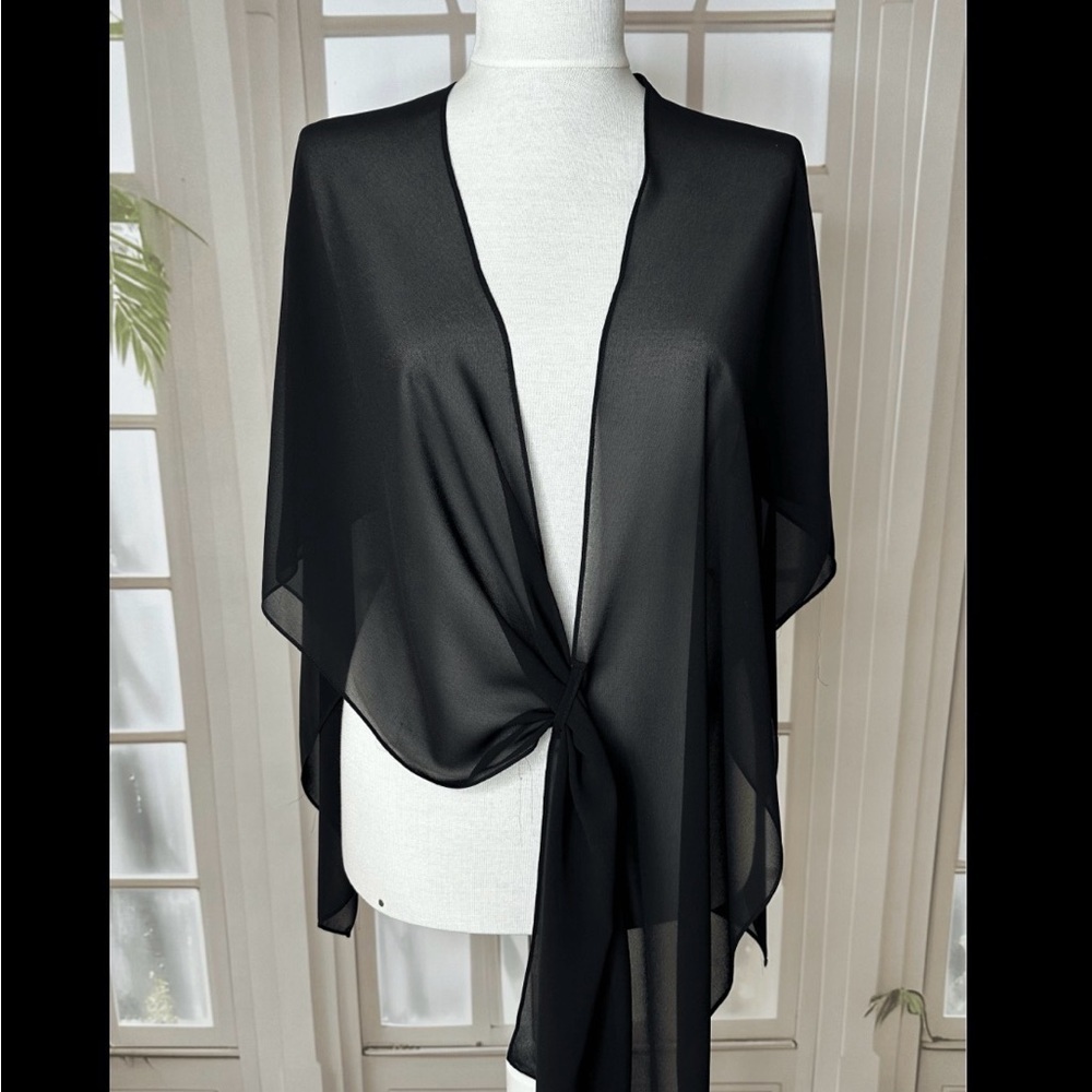 LAVABLEA LA Black Sheer Chiffon Tie Front Wrap Blouse Top
